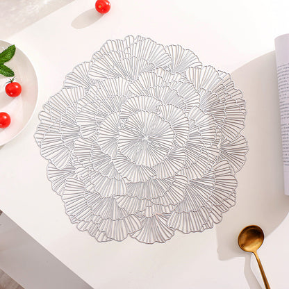 Silver Elegant Floral PVC Placemats - Set of 8, Durable & Stylish Table Mats (38cm) V888-ELOSUNG18269