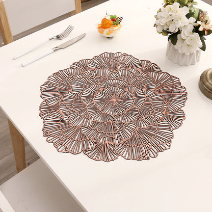 Bronze Color Elegant Floral PVC Placemats - Set of 8, Durable & Stylish Table Mats (38cm) V888-ELOSUNG18271