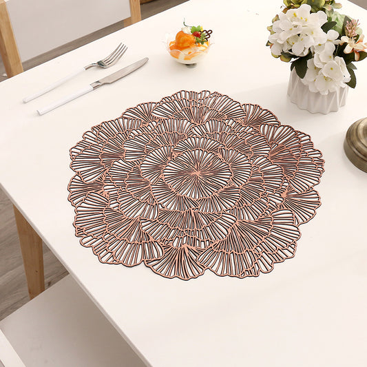Bronze Color Elegant Floral PVC Placemats - Set of 8, Durable & Stylish Table Mats (38cm) V888-ELOSUNG18271