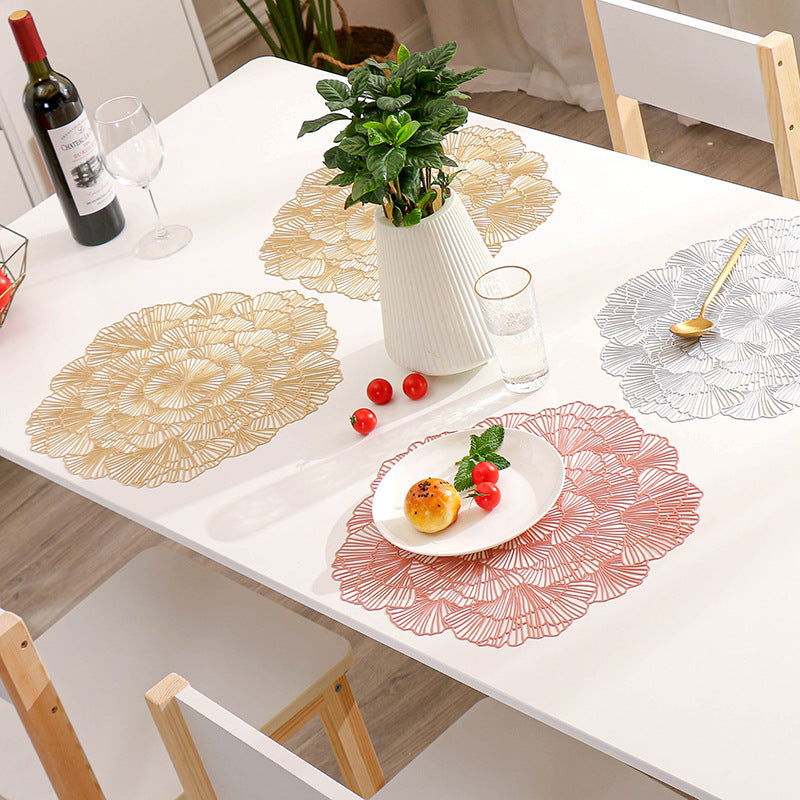 Bronze Color Elegant Floral PVC Placemats - Set of 8, Durable & Stylish Table Mats (38cm) V888-ELOSUNG18271