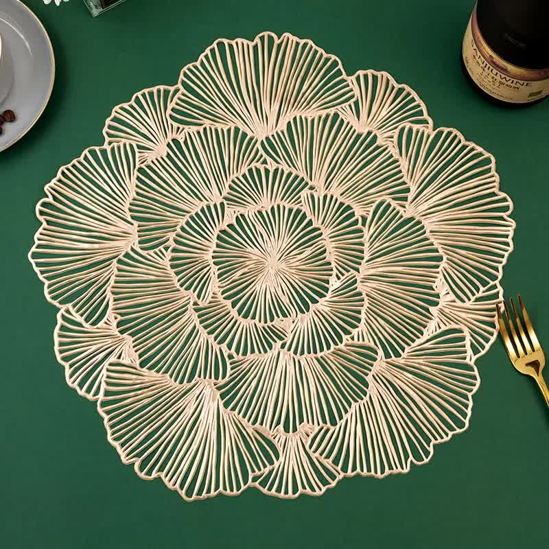 Bronze Color Elegant Floral PVC Placemats - Set of 8, Durable & Stylish Table Mats (38cm) V888-ELOSUNG18271