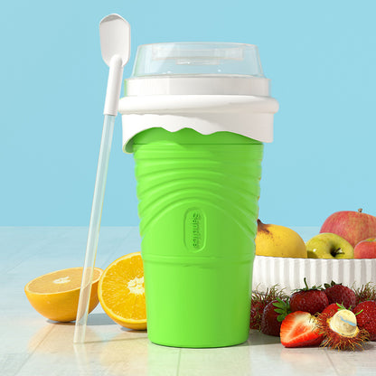 Green Cool Summer Slushie Cup - 500ml Quick-Freeze Smoothie Maker with Straw V888-ELOSUNG18274