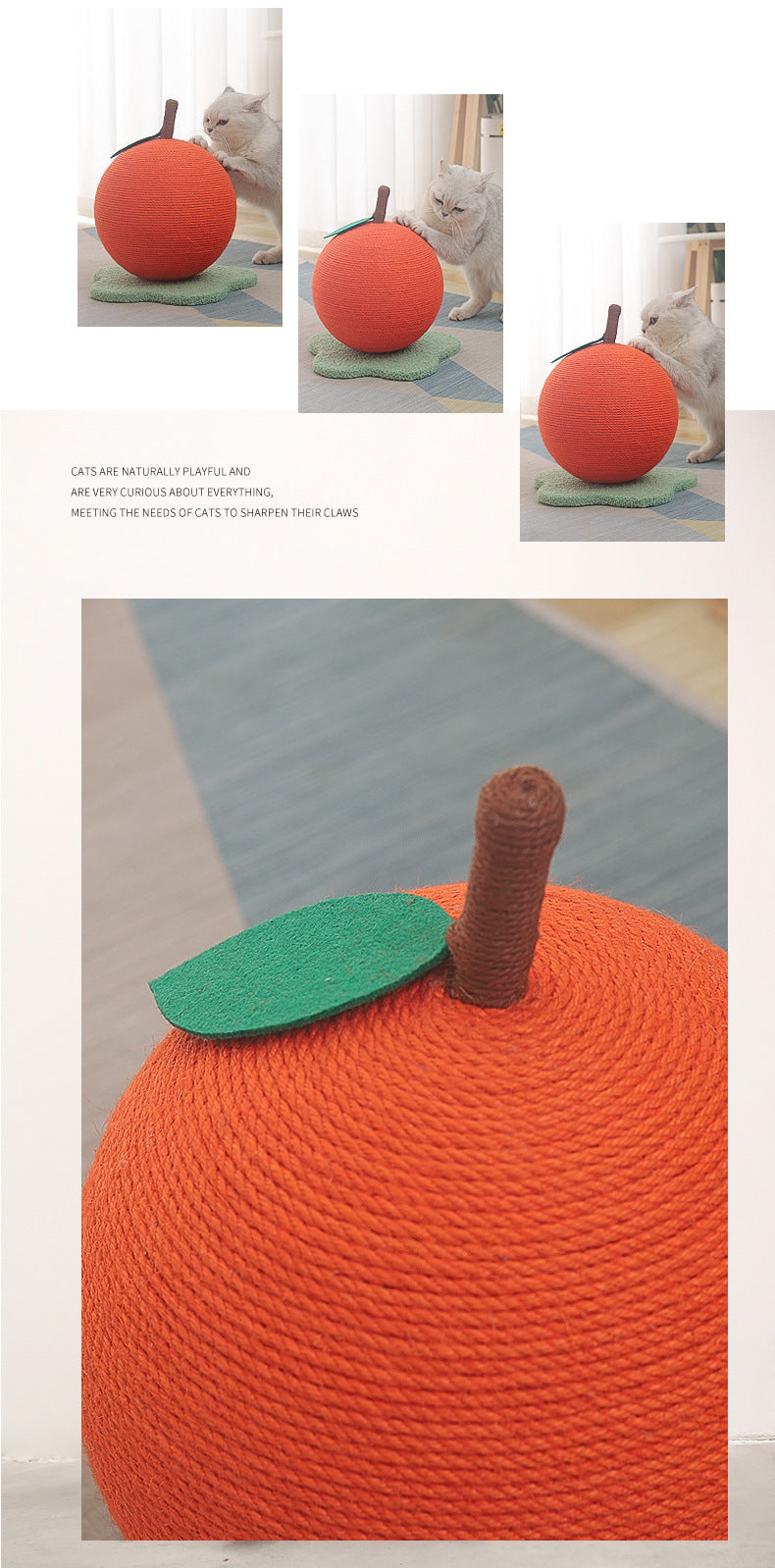 Adorable Orange-Shaped Cat Scratcher - Durable Sisal & Soft Base (Large size: 30x30x33cm) V888-ELOSUNG18276