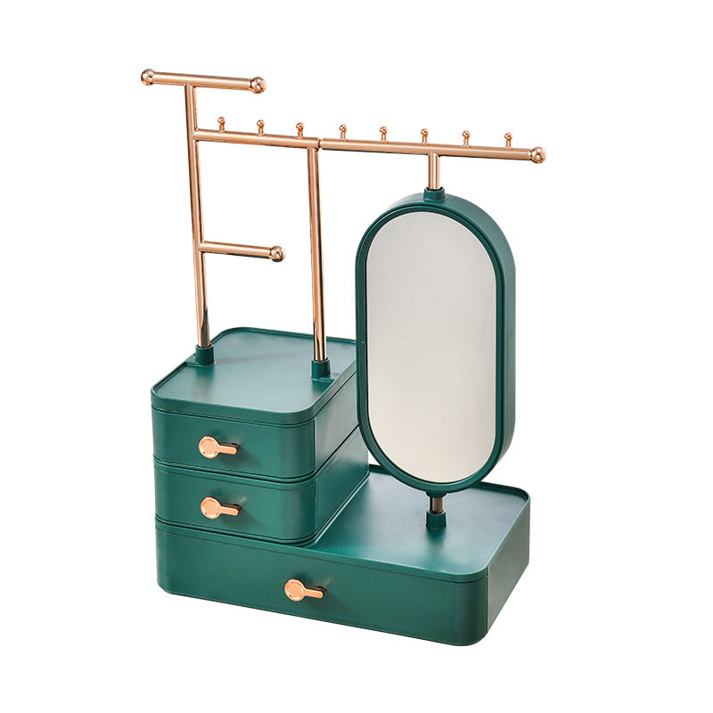 Elegant Green Jewelry Organizer with Mirror - Multi-Layer Storage & Display Stand (25x15x37.5cm) V888-ELOSUNG18277