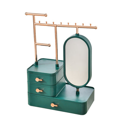 Elegant Green Jewelry Organizer with Mirror - Multi-Layer Storage & Display Stand (25x15x37.5cm) V888-ELOSUNG18277