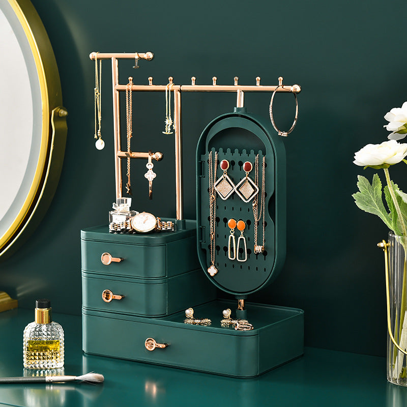 Elegant Green Jewelry Organizer with Mirror - Multi-Layer Storage & Display Stand (25x15x37.5cm) V888-ELOSUNG18277