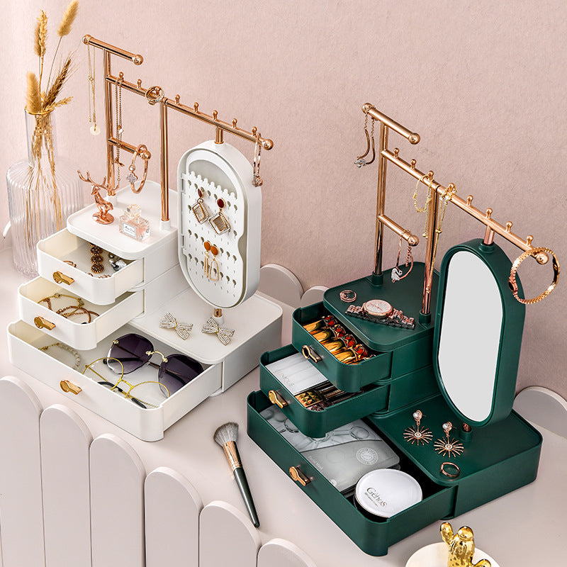 Elegant Green Jewelry Organizer with Mirror - Multi-Layer Storage & Display Stand (25x15x37.5cm) V888-ELOSUNG18277