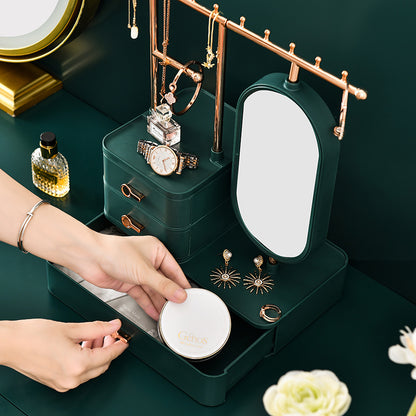 Elegant Green Jewelry Organizer with Mirror - Multi-Layer Storage & Display Stand (25x15x37.5cm) V888-ELOSUNG18277