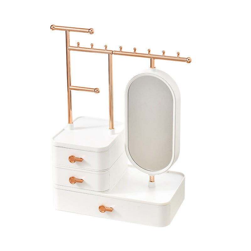 Elegant White Jewelry Organizer with Mirror - Multi-Layer Storage & Display Stand (25x15x37.5cm) V888-ELOSUNG18278