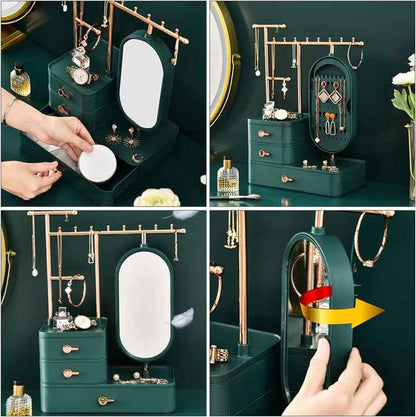 Elegant White Jewelry Organizer with Mirror - Multi-Layer Storage & Display Stand (25x15x37.5cm) V888-ELOSUNG18278