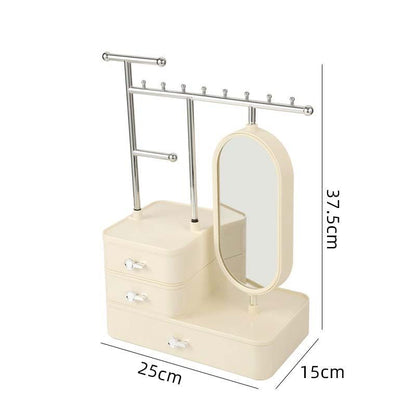 Elegant Cream Color Jewelry Organizer with Mirror - Multi-Layer Storage & Display Stand (25x15x37.5cm) V888-ELOSUNG18279