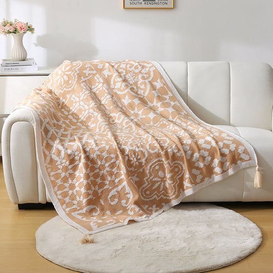 Bohemian Style Sofa Throw Blanket - Apricot Soft Faux Cashmere, 130x170cm (850g) for Office Naps & AC Cover V888-ELOSUNG18283