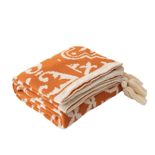 Bohemian Style Sofa Throw Blanket - Apricot Soft Faux Cashmere, 130x170cm (850g) for Office Naps & AC Cover V888-ELOSUNG18283