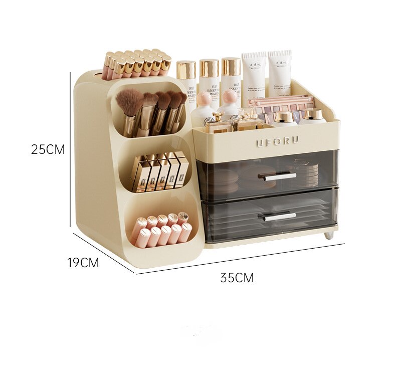 Spacious Cosmetic Organizer - Multi-Functional Vanity Storage for Lipsticks & Skincare (35x19x25cm) V888-ELOSUNG18287