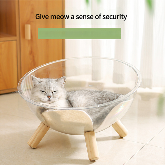 Luxury Transparent Cat Bed with Wooden Legs - Stylish Pet Nest V888-ELOSUNG18309