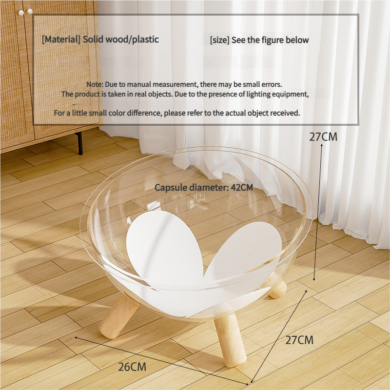 Luxury Transparent Cat Bed with Wooden Legs - Stylish Pet Nest V888-ELOSUNG18309