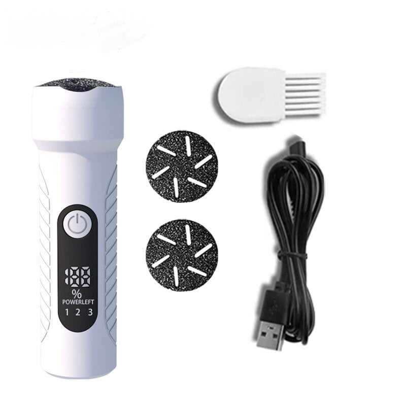 White Waterproof Electric Foot File with LED Display - Rechargeable Callus Remover V888-ELOSUNG18310
