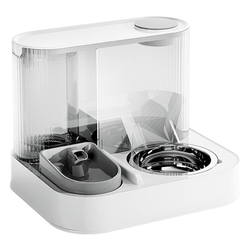 Automatic Pet Feeder and Water Bowl - 2-in-1 Grey Stainless Steel Bowl Cat Feeding Station V888-ELOSUNG18312
