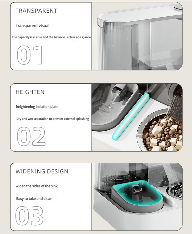 Automatic Pet Feeder and Water Bowl - 2-in-1 Grey Stainless Steel Bowl Cat Feeding Station V888-ELOSUNG18312