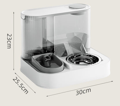 Automatic Pet Feeder and Water Bowl - 2-in-1 Grey Stainless Steel Bowl Cat Feeding Station V888-ELOSUNG18312