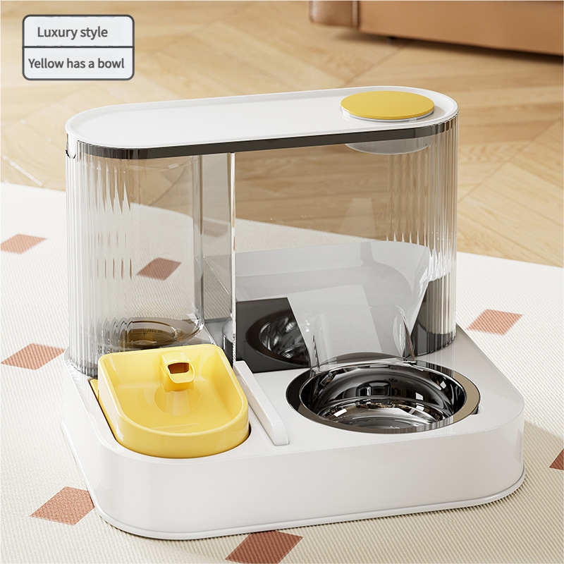 Automatic Pet Feeder and Water Bowl - 2-in-1 Yellow Stainless Steel Bowl Cat Feeding Station V888-ELOSUNG18313