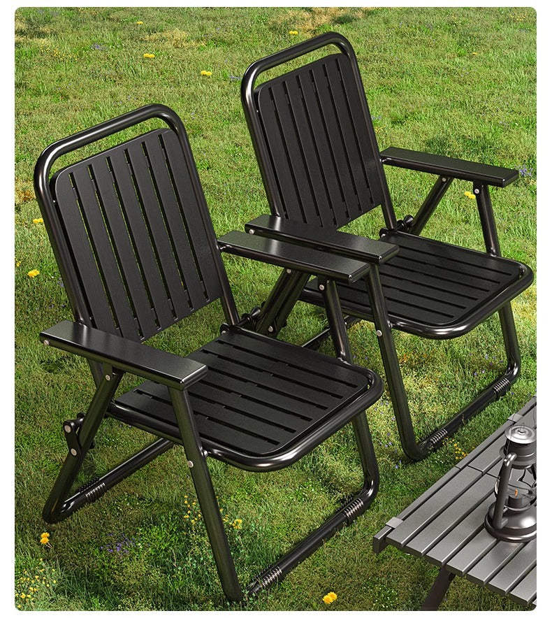 Black Portable Folding Chair - Outdoor Beach and Camping Recliner V888-ELOSUNG18322
