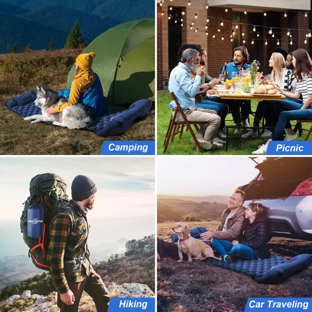 Grey Portable Outdoor Inflatable Mat - Foot-Operated Camping Sleeping Pad V888-ELOSUNG18324