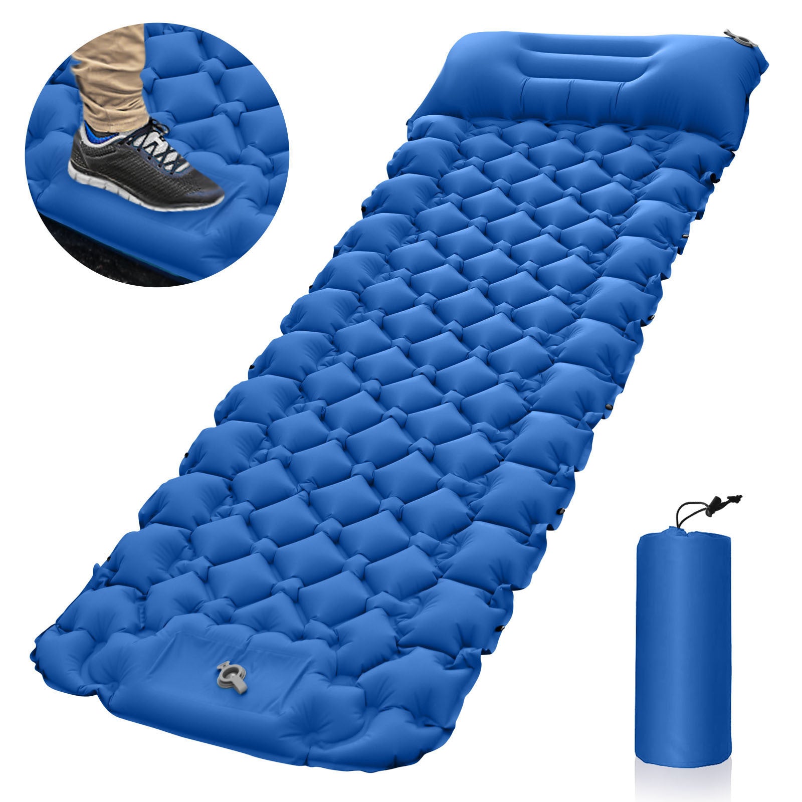 Blue Portable Outdoor Inflatable Mat - Foot-Operated Camping Sleeping Pad V888-ELOSUNG18325