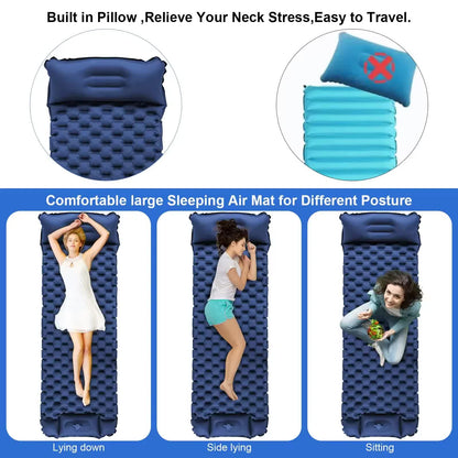 Peacock blue Portable Outdoor Inflatable Mat - Foot-Operated Camping Sleeping Pad V888-ELOSUNG18326