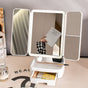 Elegant Tri-Fold Shell LED Vanity Mirror - Smart Makeup Gift with Storage & Illumination V888-ELOSUNG18334