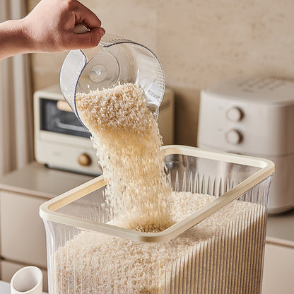 Transparent Cream White Smart Kitchen Rice Dispenser - Automatic Press-Style Rice Storage Bin V888-ELOSUNG18345