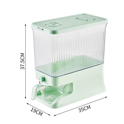 Transparent Apple Green Smart Kitchen Rice Dispenser - Automatic Press-Style Rice Storage Bin V888-ELOSUNG18346