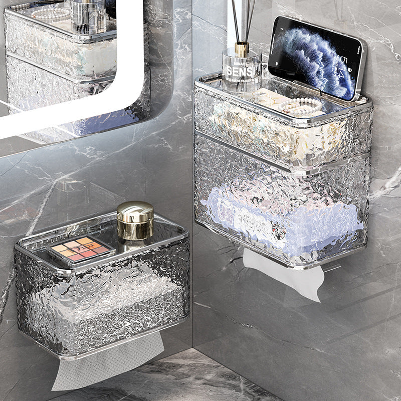 2PCS Stylish Double-Layer Transparent Wave-Textured Tissue Box Holder - Stylish Bathroom Storage V888-ELOSUNG18353