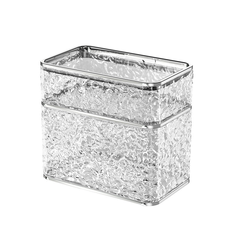 2PCS Stylish Double-Layer Transparent Grey Wave-Textured Tissue Box Holder - Stylish Bathroom Storage V888-ELOSUNG18354