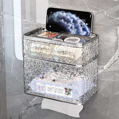 2PCS Stylish Double-Layer Transparent Grey Wave-Textured Tissue Box Holder - Stylish Bathroom Storage V888-ELOSUNG18354