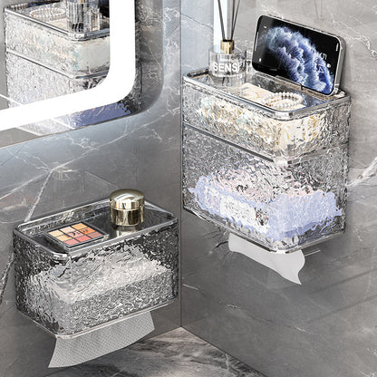 2PCS Stylish Double-Layer Transparent Grey Wave-Textured Tissue Box Holder - Stylish Bathroom Storage V888-ELOSUNG18354