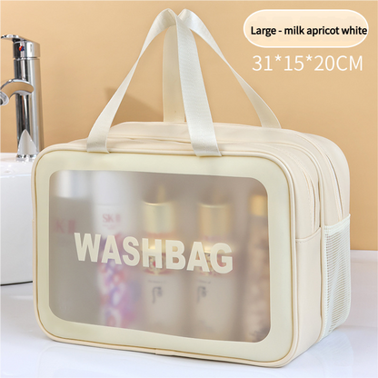 2PCS Dual-Layer Transparent PU Cosmetic Pouch - Wet and Dry Separation, Large size(31*15*20cm)- milk apricot V888-ELOSUNG18355