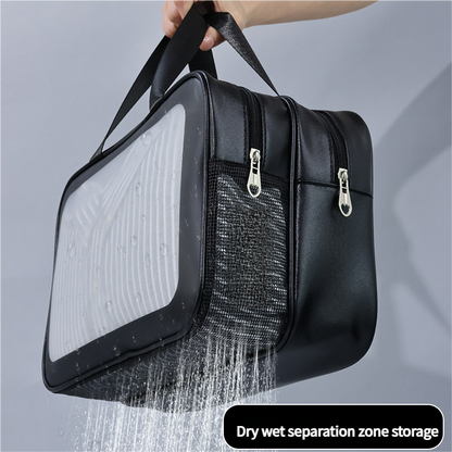 2PCS Dual-Layer Transparent PU Cosmetic Pouch - Wet and Dry Separation, Large size(31*15*20cm)- milk apricot V888-ELOSUNG18355