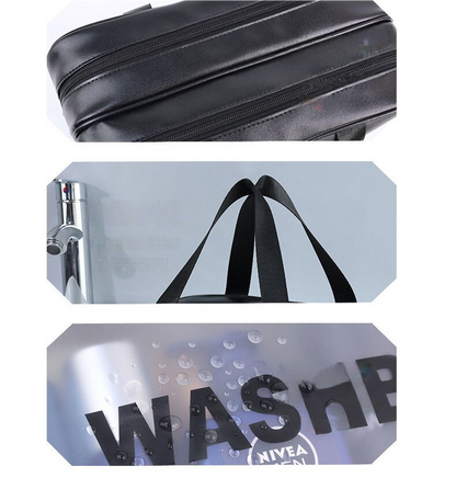2PCS Dual-Layer Transparent PU Cosmetic Pouch - Wet and Dry Separation, Large size(31*15*20cm)- milk apricot V888-ELOSUNG18355