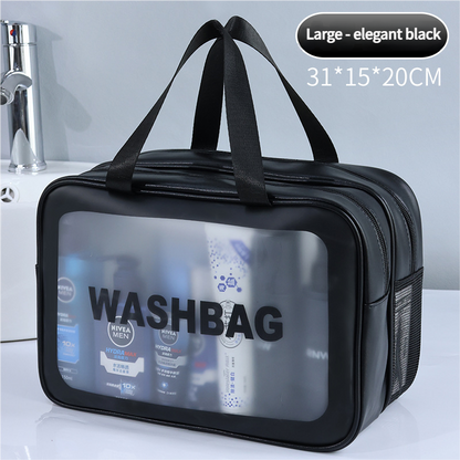 2PCS Dual-Layer Transparent PU Cosmetic Pouch - Wet and Dry Separation, Large size(31*15*20cm)- Black V888-ELOSUNG18356
