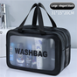 2PCS Dual-Layer Transparent PU Cosmetic Pouch - Wet and Dry Separation, Large size(31*15*20cm)- Black V888-ELOSUNG18356