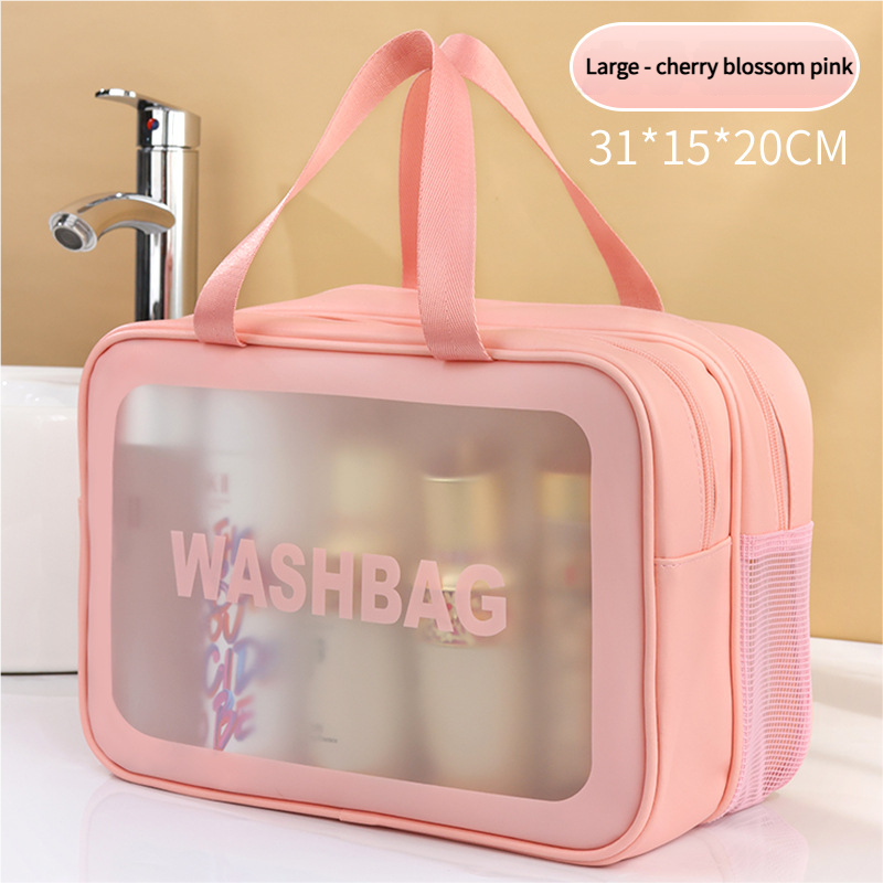 2PCS Dual-Layer Transparent PU Cosmetic Pouch - Wet and Dry Separation, Large size(31*15*20cm)- Pink V888-ELOSUNG18357