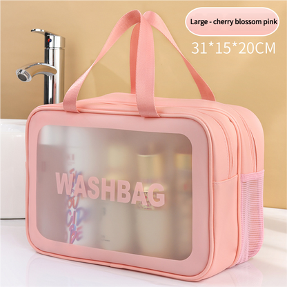2PCS Dual-Layer Transparent PU Cosmetic Pouch - Wet and Dry Separation, Large size(31*15*20cm)- Pink V888-ELOSUNG18357