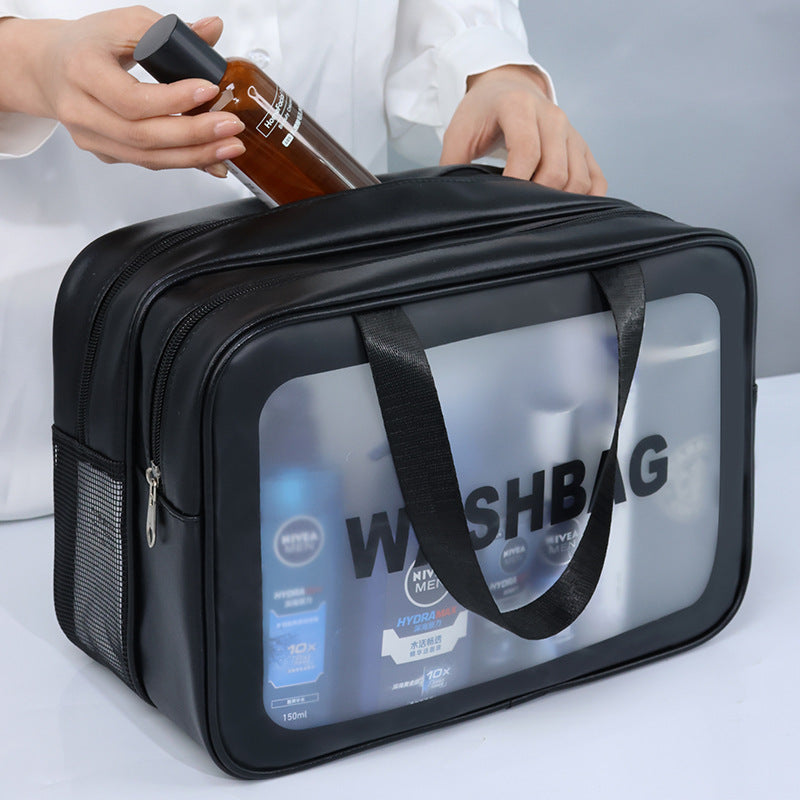 2PCS Dual-Layer Transparent PU Cosmetic Pouch - Wet and Dry Separation, Large size(31*15*20cm)- Pink V888-ELOSUNG18357