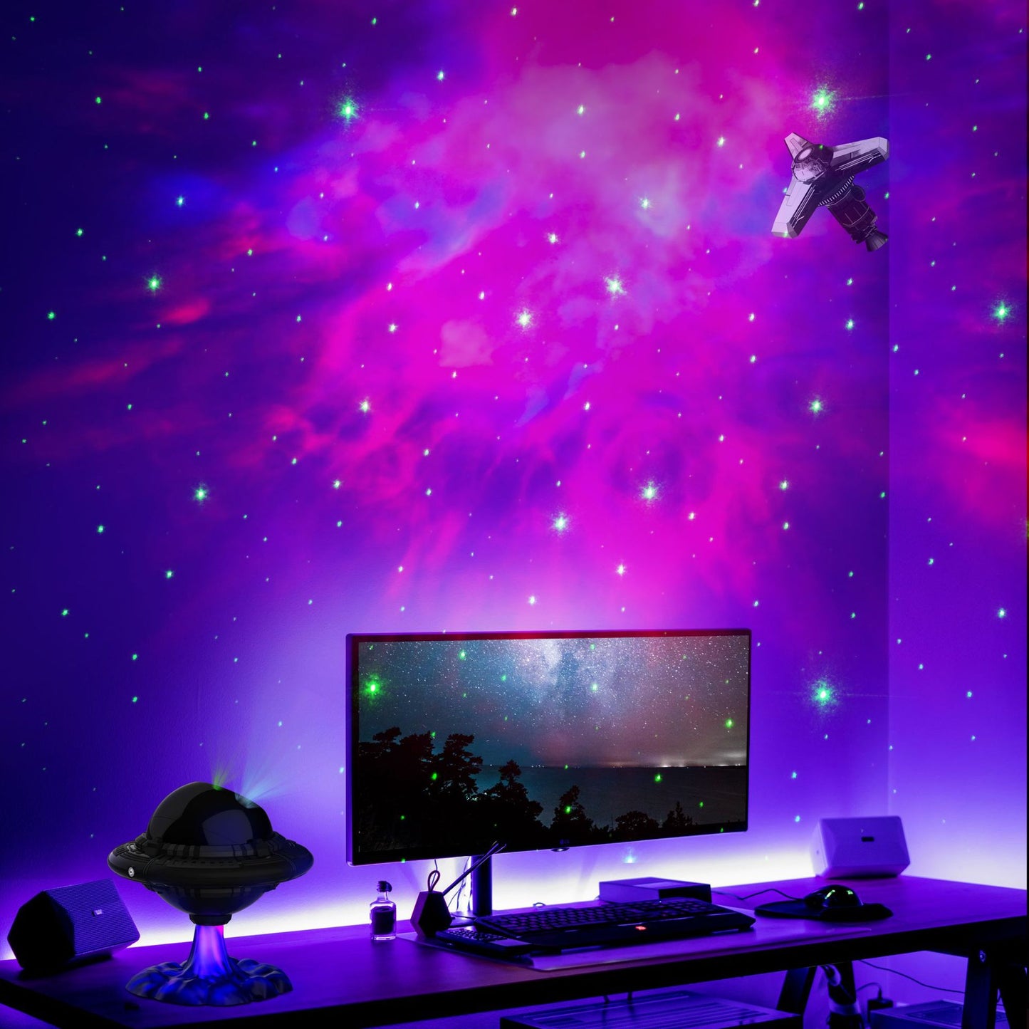Flying Saucer Starry Sky Projection Lamp - Ambient Mood Light V888-ELOSUNG18359