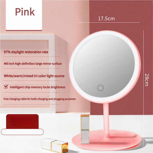 3PCS LED Makeup Mirror with Lights - Portable Tabletop Vanity Mirror, INS Style, Pink V888-ELOSUNG18365