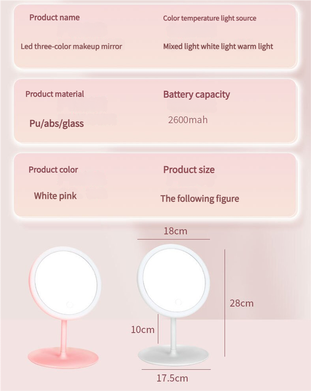3PCS LED Makeup Mirror with Lights - Portable Tabletop Vanity Mirror, INS Style, Pink V888-ELOSUNG18365