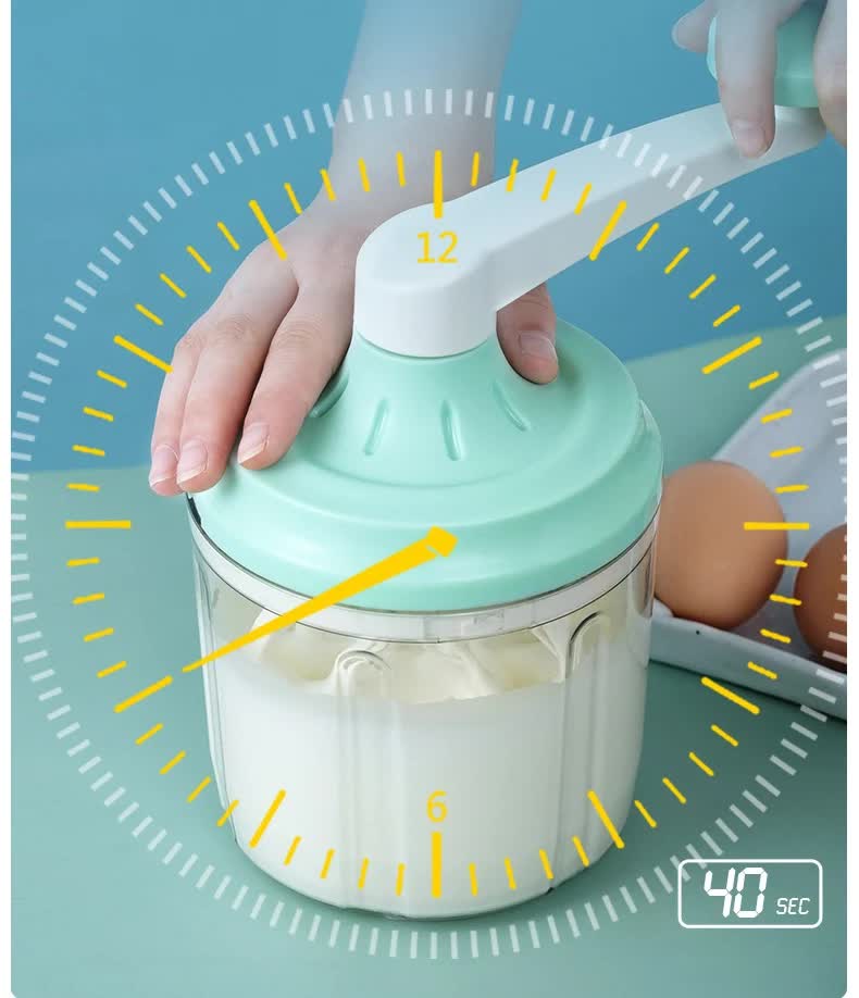 Manual Rotary Egg Beater & Cream Whisk 1200ml - Hand Crank Kitchen Mixer for Baking - Durable ABS Material V888-ELOSUNG18367