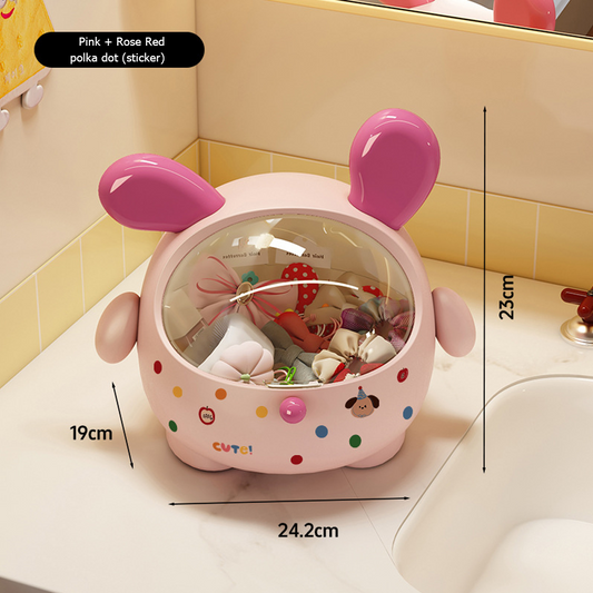 2PCS Pink + Rose red with polka dot Cute Puppy Desktop Bin with Lid - Mini Trash Can & Storage Organiser - V888-ELOSUNG18388