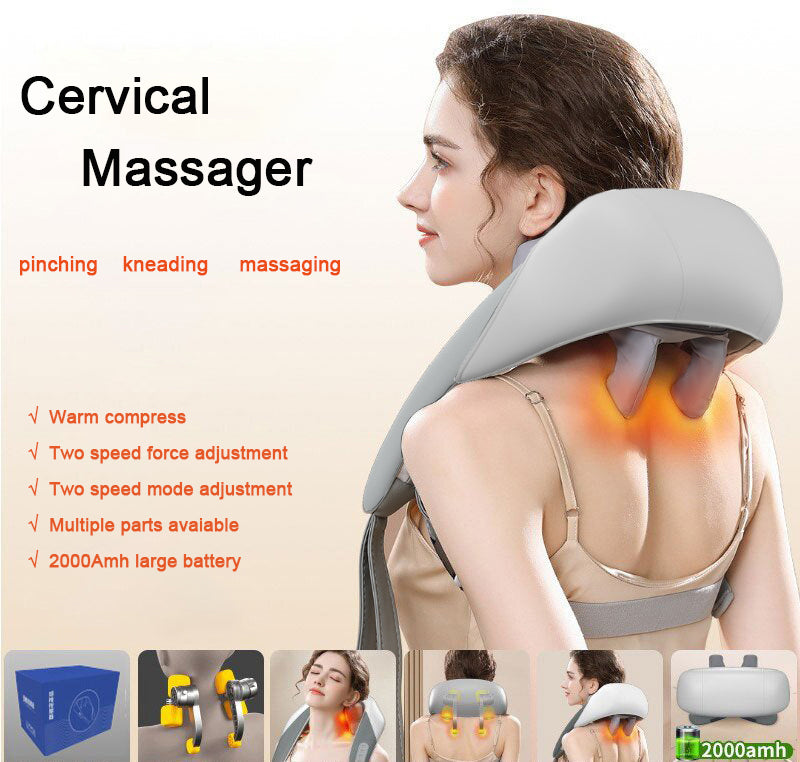 Grey Portable Shiatsu Neck and Shoulder Massager with Heat | Rechargeable 2000mAh Battery V888-ELOSUNG18389